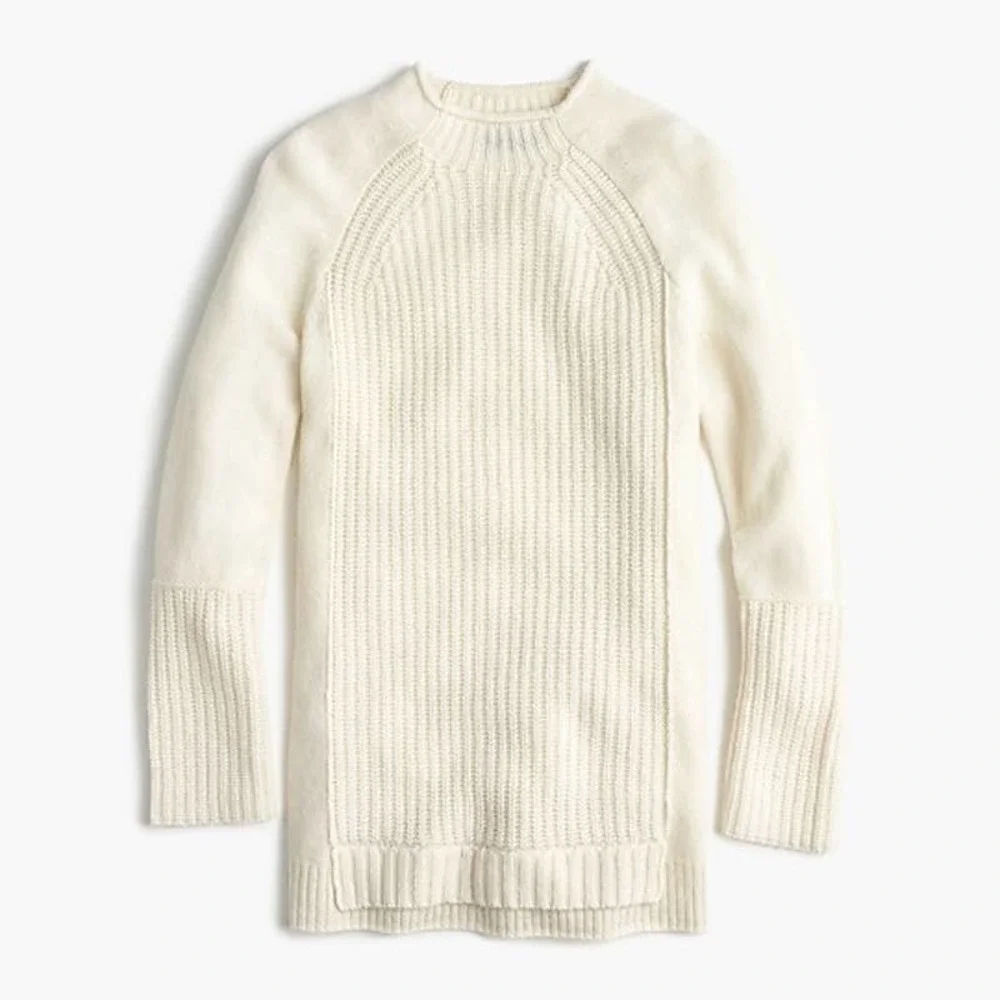 J. Crew Mockneck Tunic Sweater Cream Fine Wool Women's Small Mixed Fabric H4391 - Picture 9 of 9